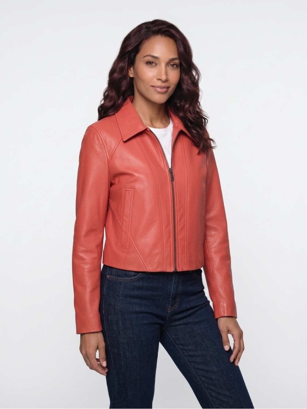 We The Free Leather Jacket
Size L Red Crop Zip Up